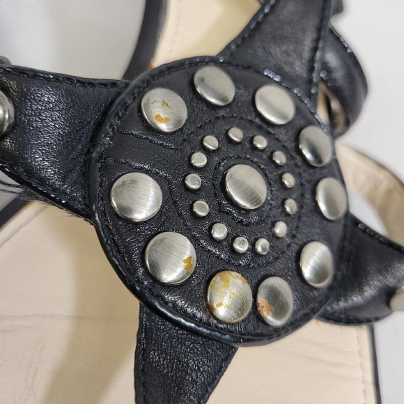 COACH Harper Black Leather Silver Stud Slingback Wedge Sandals Size 8.5 - Picture 9 of 10